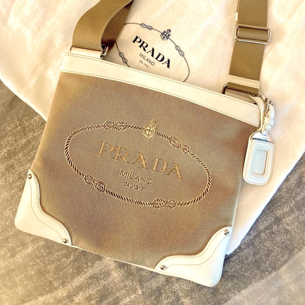 ⚡️RARE Vintage Prada Logo Jacquard White Crossbody Bag